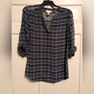 XS Navy Blue Plaid Loft Blouse